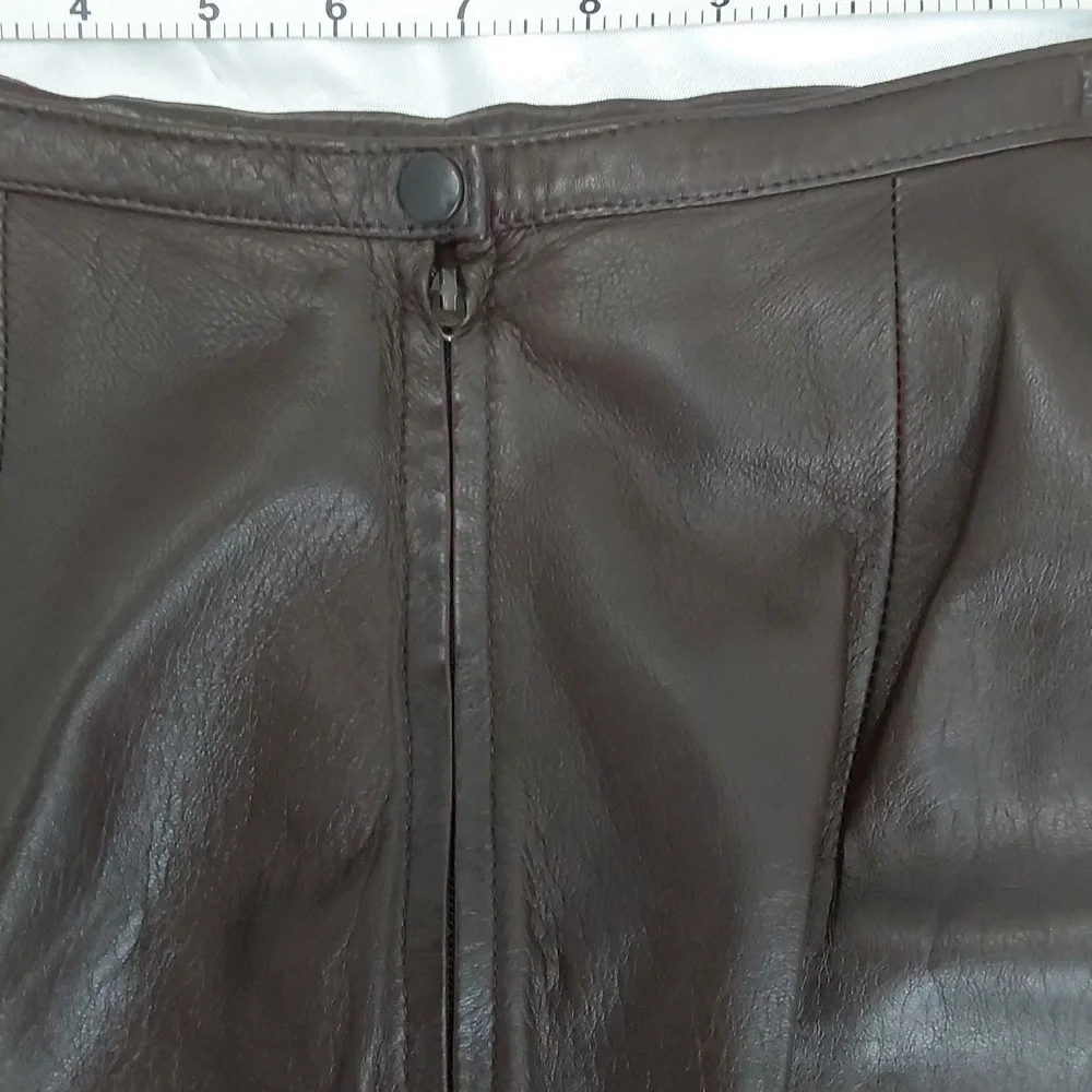 Ann Taylor Leather Mini Skirt Chocolate Brown, Fully Lined, Darted, Size 6 - Picture 8 of 15